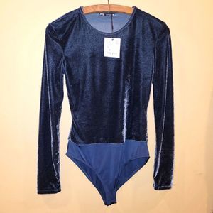 Zara blue velvet bodysuit